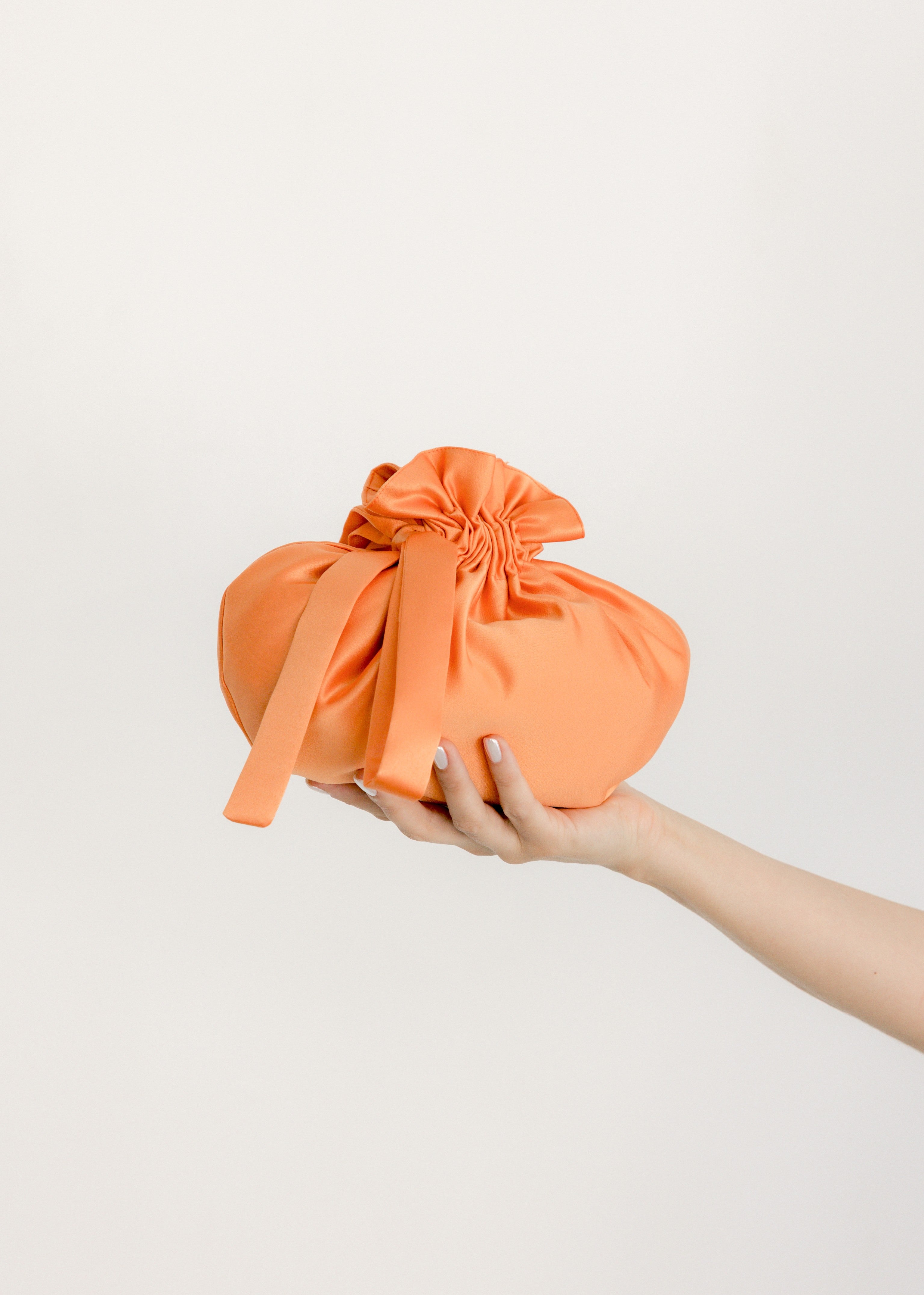 A Bronze Age The Dumpling Bag, Satin Mini Evening or Makeup Bag, Canada-Handbags-Tangerine-abronzeage.com