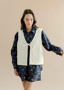 A Bronze Age Dylan Insulated V-Neck Vest, Cotton Vest with Pockets, Canada-Jackets and Vests-Bone Twill-XS/S-abronzeage.com