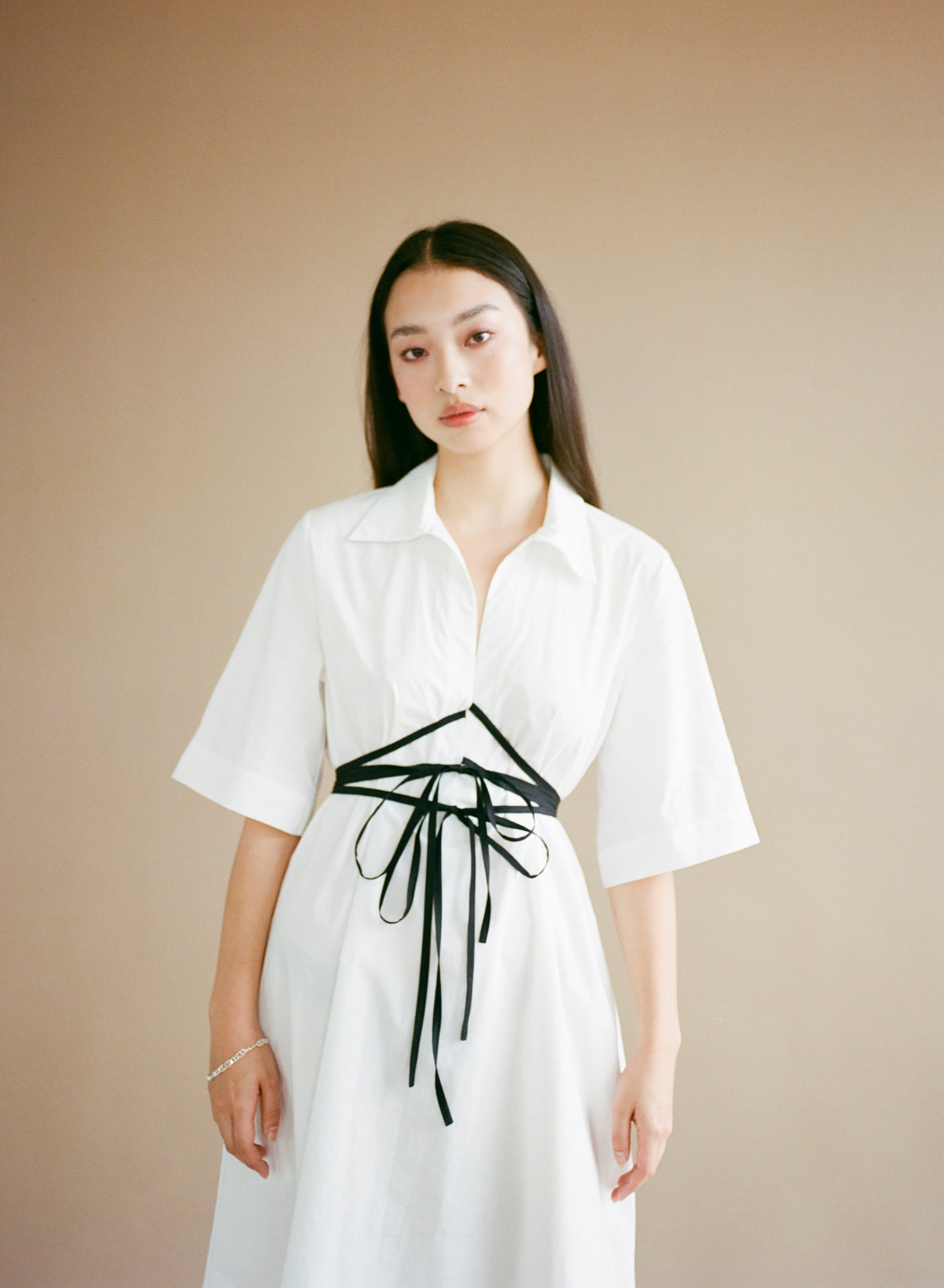 A Bronze Age Eden Dress, Collared & Corset-Style Tie-Up Dress with Pockets | Handcrafted in Vancouver Canada-Dresses-abronzeage.com