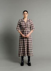 A Bronze Age Eden Dress, Collared, Corset-Style, Tie-Up Dress with Pockets | Handcrafted in Vancouver Canada-Dresses-Nerd Plaid-XS-abronzeage.com