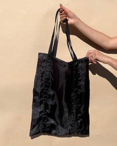 A Bronze Age Em Tote, Scrunch Body Customizable Bag Shoulder Cross-Body-Handbags-Black Organza-abronzeage.com