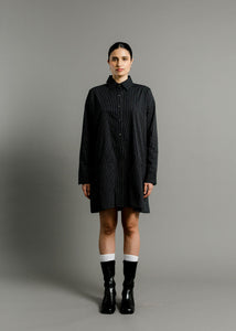 A Bronze Age Faye Dress - Button-Up Dropped Waist Dress - Handcrafted in Vancouver, Canada-Dresses-Black Pencil Stripe-XS-abronzeage.com