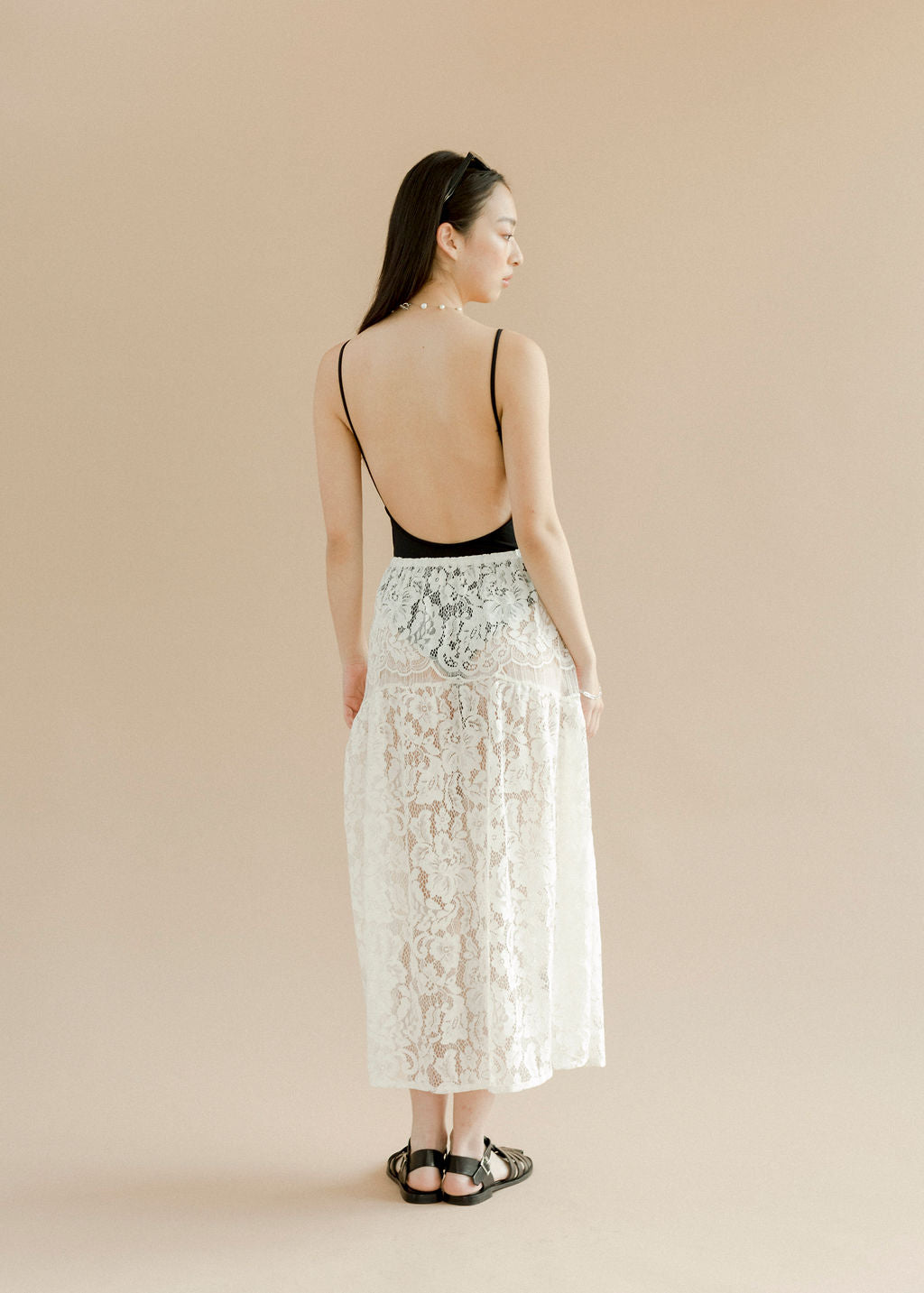 A Bronze Age Field Skirt in Lace, Midi Length Elastic Waist | Made in Canada-Skirts-abronzeage.com