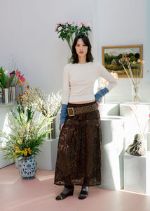 A Bronze Age Field Skirt in Lace, Midi Length Elastic Waist | Made in Canada-Skirts-Americano Lace-XS-abronzeage.com