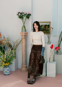 A Bronze Age Field Skirt in Lace, Midi Length Elastic Waist | Made in Canada-Skirts-abronzeage.com