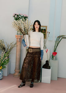 A Bronze Age Field Skirt in Lace, Midi Length Elastic Waist | Made in Canada-Skirts-abronzeage.com
