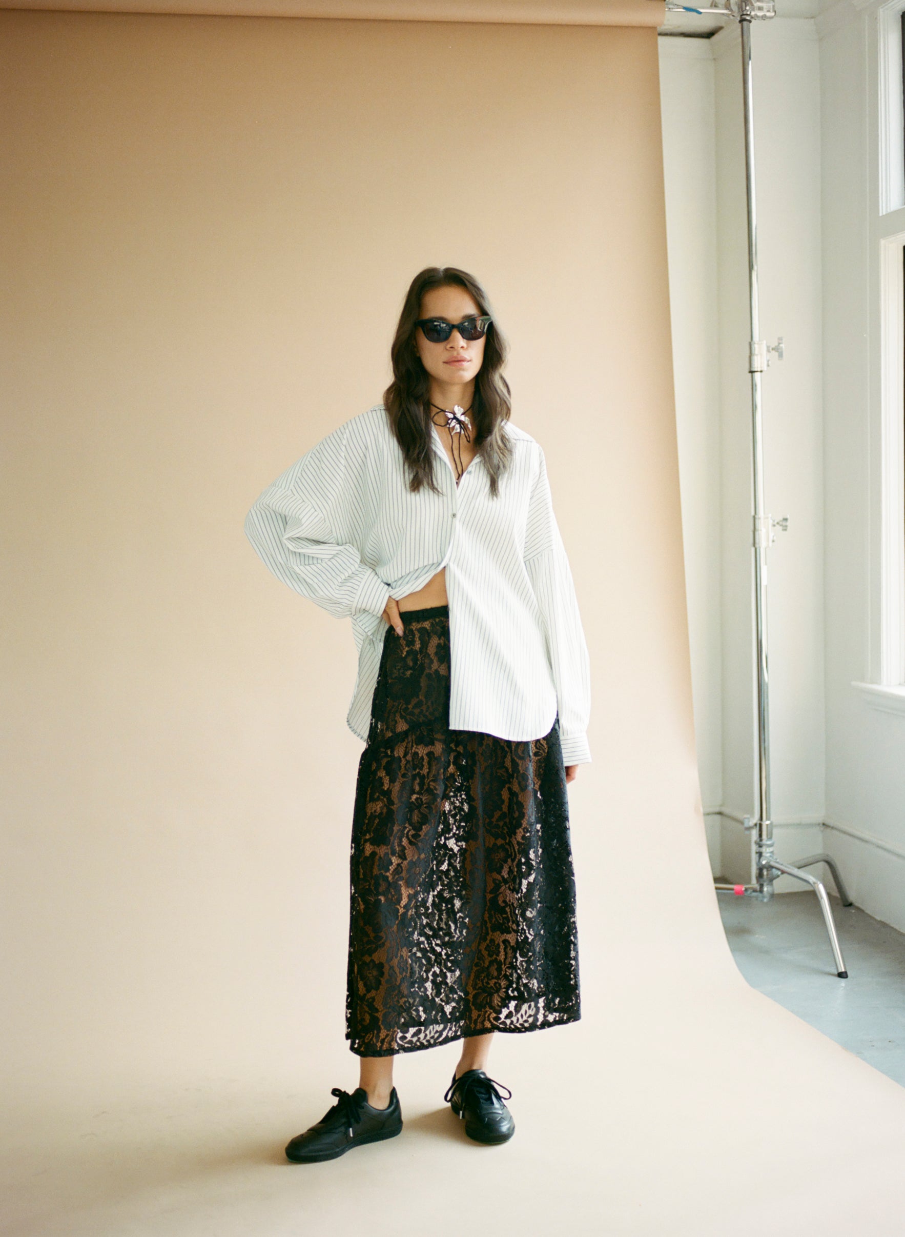A Bronze Age Field Skirt, Midi Skirt Elastic Waist, Canada-Skirts-Black Lanai Lace-XS-abronzeage.com