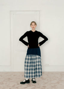 A Bronze Age Field Skirt, Midi Skirt Elastic Waist, Canada-Skirts-Dimple/Molly Plaid-XS-abronzeage.com