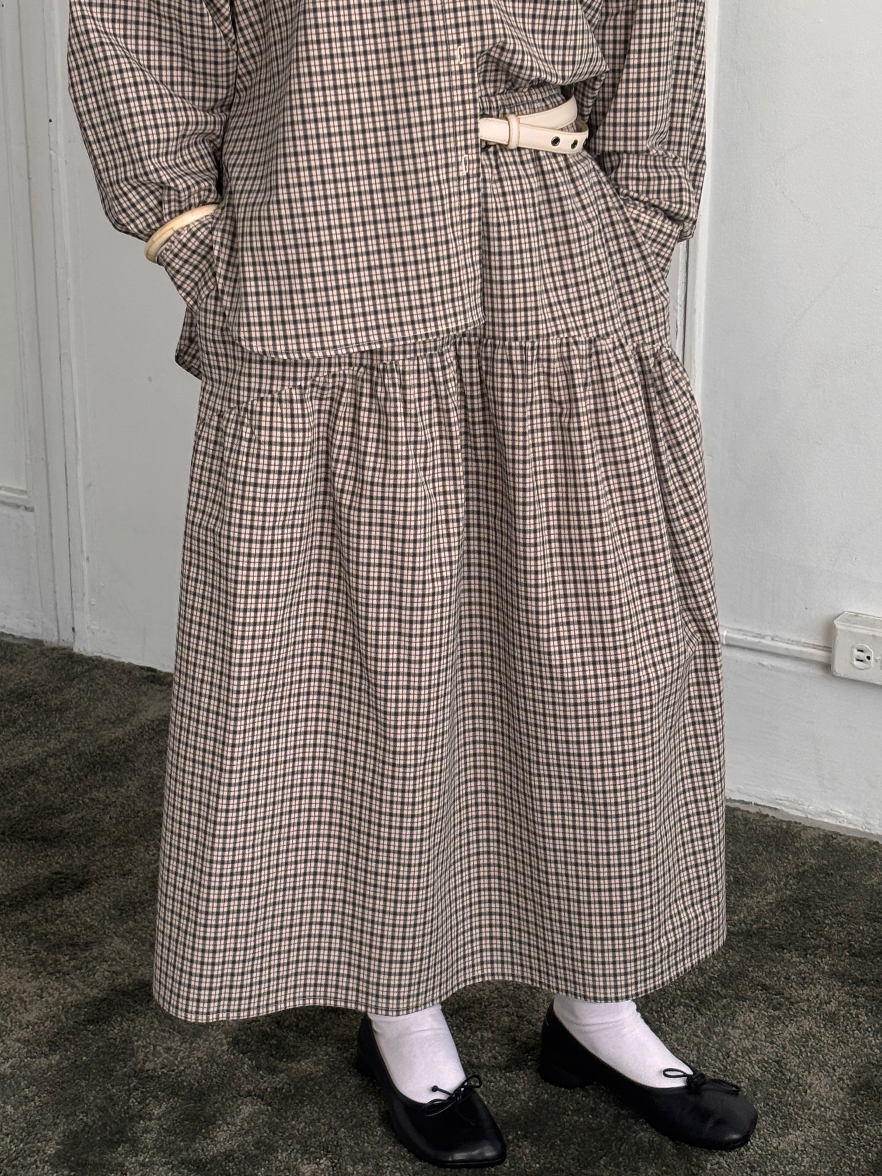 A Bronze Age Field Skirt, Midi Skirt Elastic Waist, Canada-Skirts-abronzeage.com