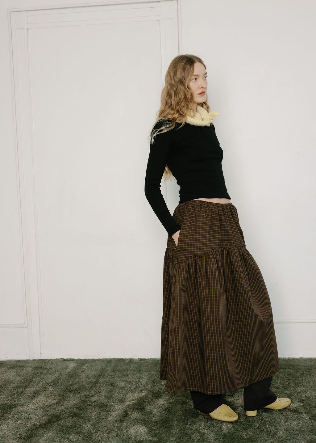 A Bronze Age Field Skirt, Midi Skirt Elastic Waist, Canada-Skirts-abronzeage.com