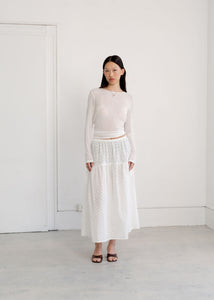 A Bronze Age Field Skirt, Midi Skirt Elastic Waist, Canada-Skirts-White Eyelet-XS-abronzeage.com