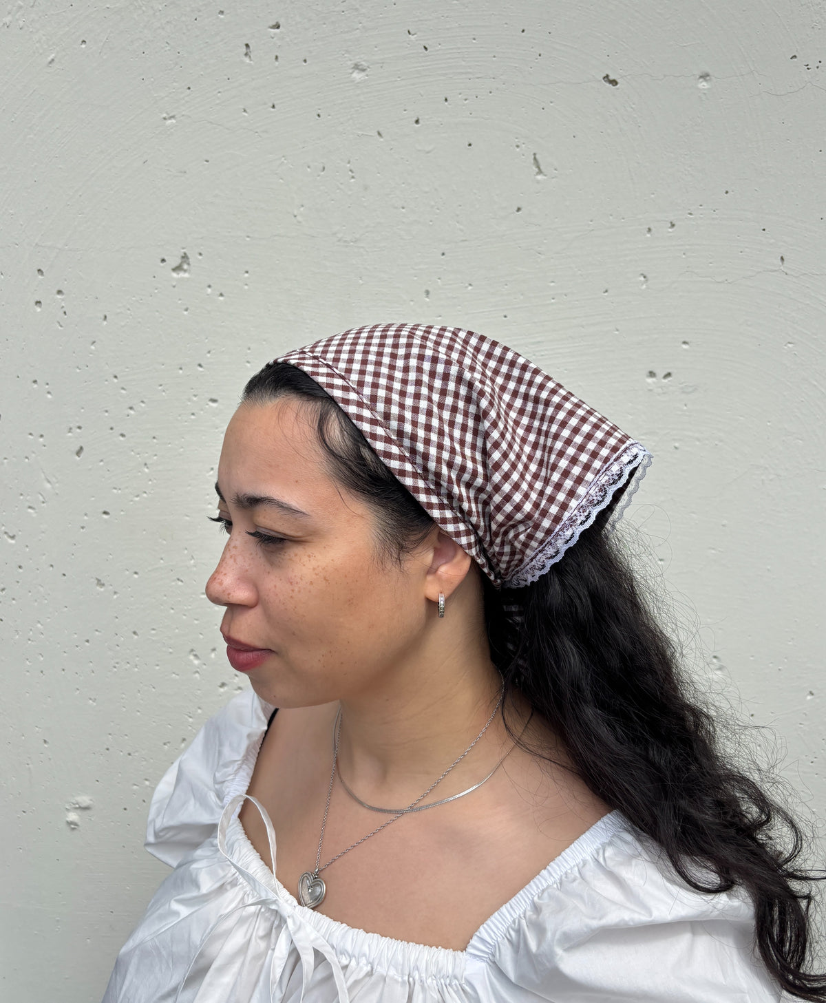 Francine Hairscarf | Triangle Headscarf | Made in Canada-Hair-Brown Gingham-abronzeage.com