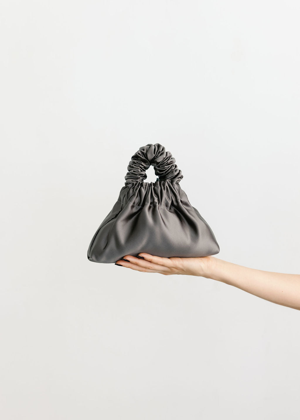 A Bronze Age Halo Mini Satin Bag, Scrunchie Evening Purse, Canada-Handbags-Gunmetal-abronzeage.com