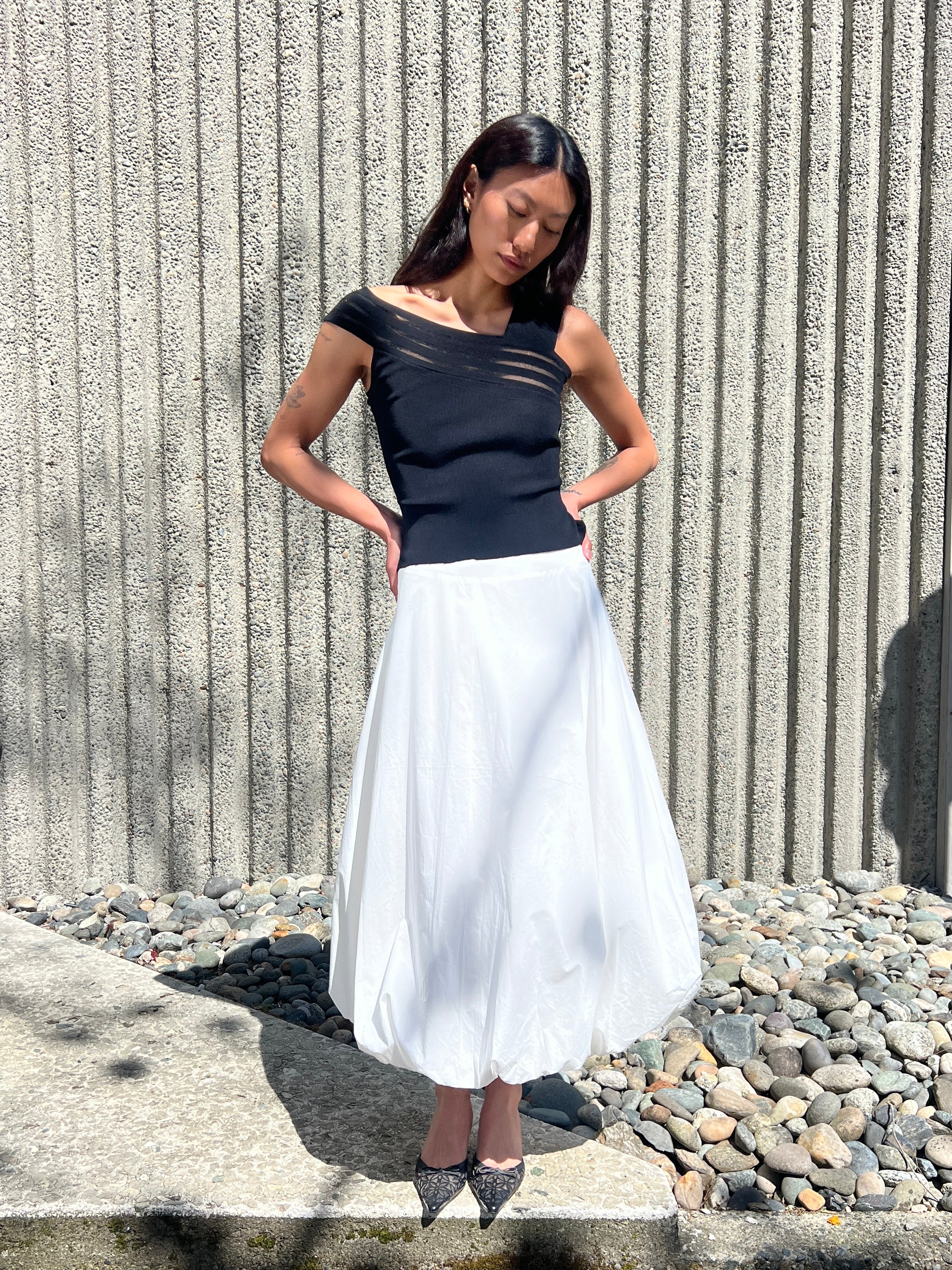 A Bronze Age Hart Skirt, Midi Balloon Mid-Rise Cotton Skirt | Handcrafted in Vancouver Canada-Skirts-abronzeage.com