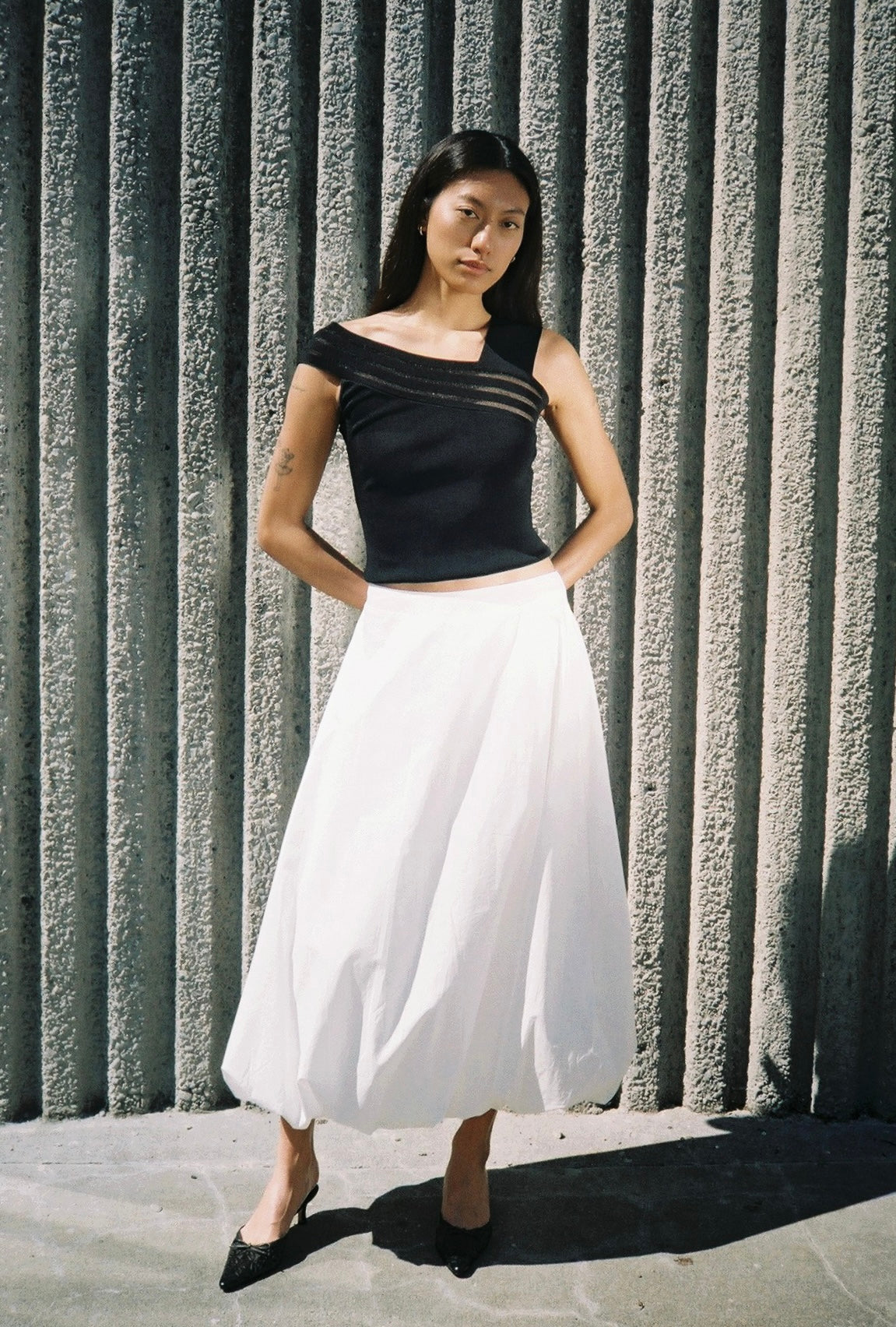A Bronze Age Hart Skirt, Midi Balloon Mid-Rise Cotton Skirt | Handcrafted in Vancouver Canada-Skirts-White Poplin-XS-abronzeage.com