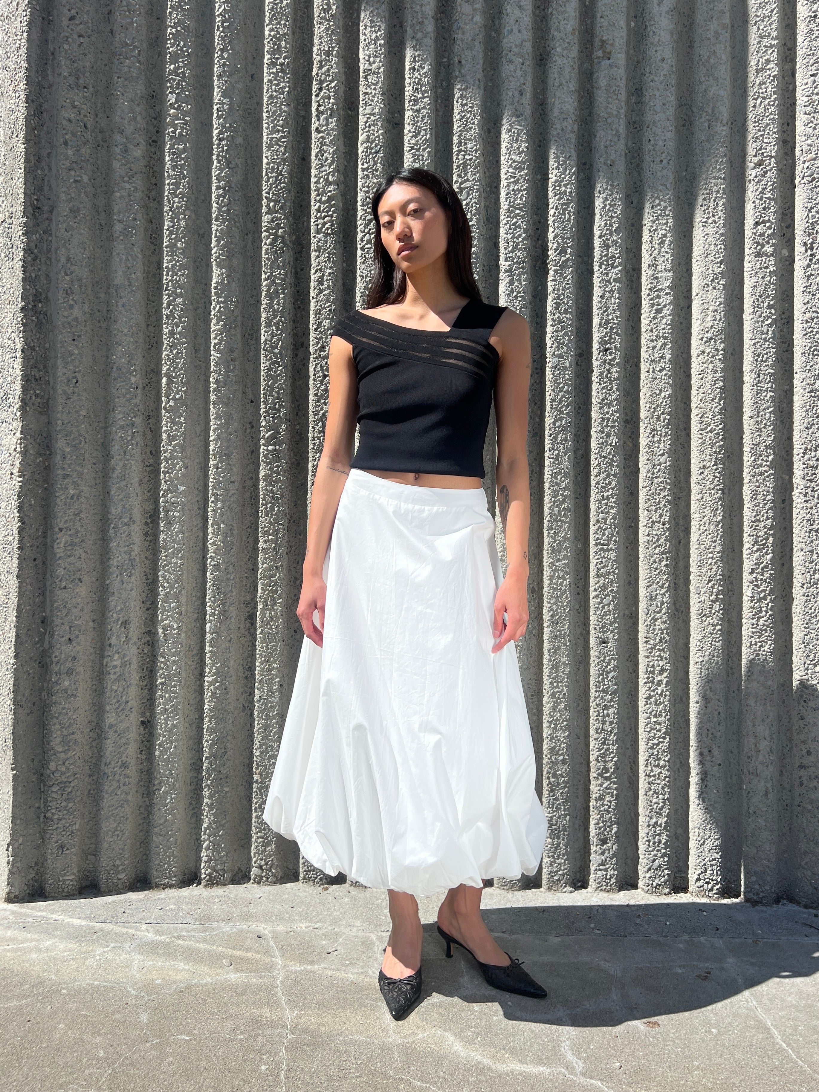 A Bronze Age Hart Skirt, Midi Balloon Mid-Rise Cotton Skirt | Handcrafted in Vancouver Canada-Skirts-White Poplin-XS-abronzeage.com