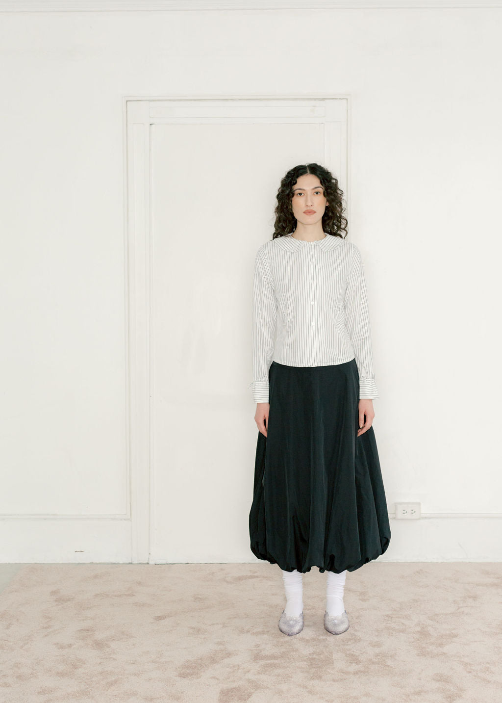 A Bronze Age Hart Skirt, Midi Balloon Mid-Rise Cotton Skirt | Handcrafted in Vancouver Canada-Skirts-Black Taffeta-XS-abronzeage.com