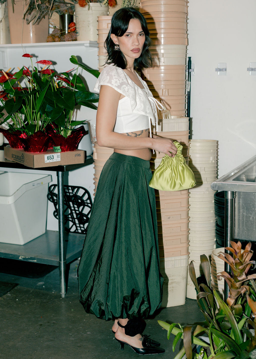 A Bronze Age Hart Skirt, Midi Balloon Mid-Rise Cotton Skirt | Handcrafted in Vancouver Canada-Skirts-Martini Taffeta-XS-abronzeage.com