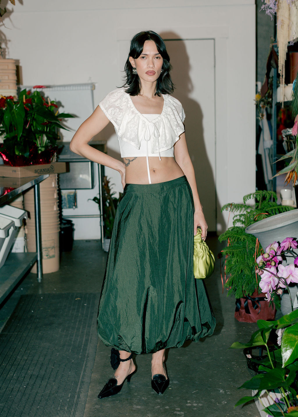 A Bronze Age Hart Skirt, Midi Balloon Mid-Rise Cotton Skirt | Handcrafted in Vancouver Canada-Skirts-abronzeage.com
