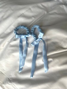 A Bronze Age Beauty Bows, Silk Hair Elastics w/ Bows Set of 2, Canada-Hair-Sky Blue-abronzeage.com