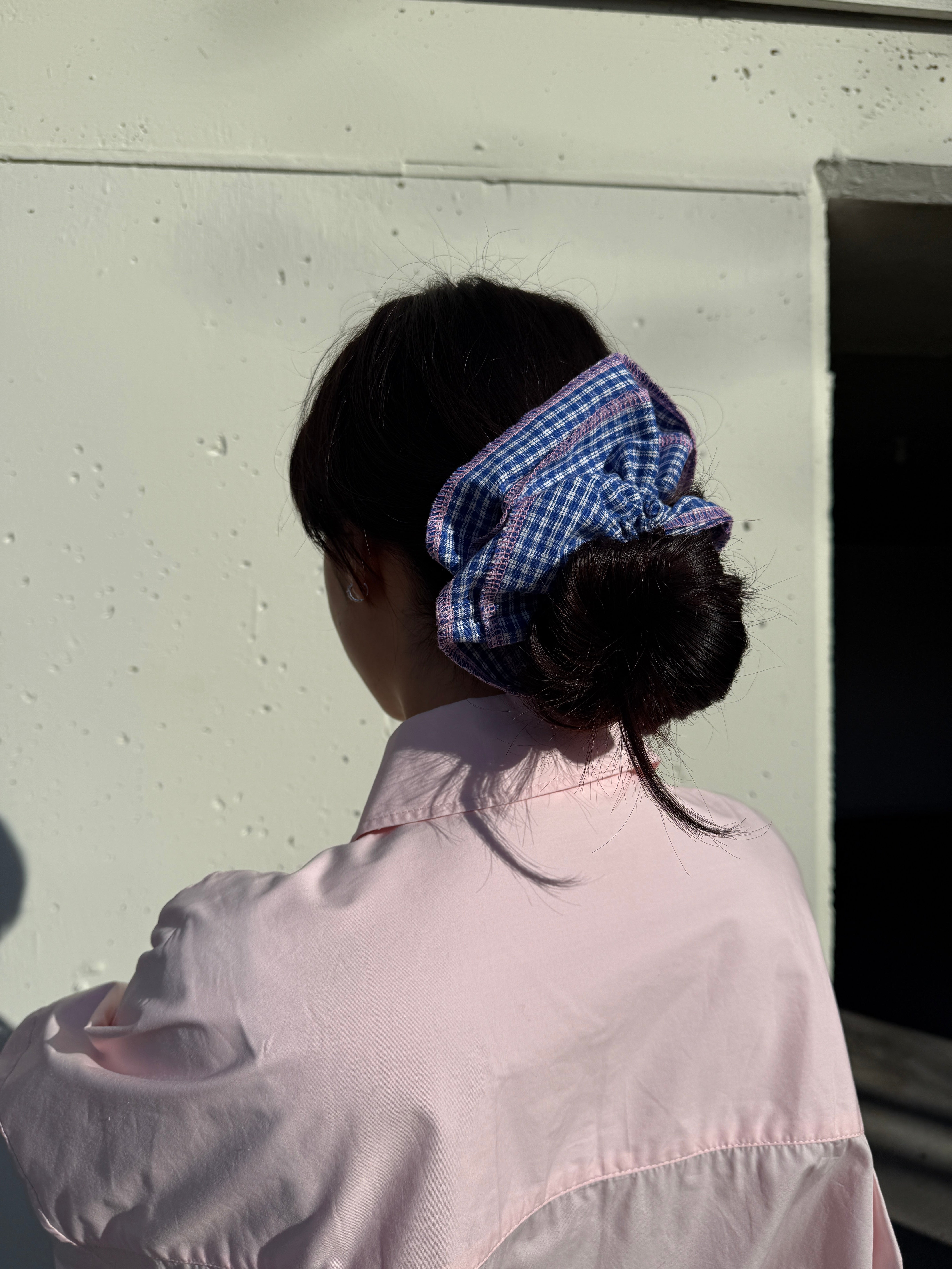 A Bronze Age Suzi Hair Scrunchie, 2 Layered Scrunchie | Made in Canada-Hair-Ocean Gingham-abronzeage.com