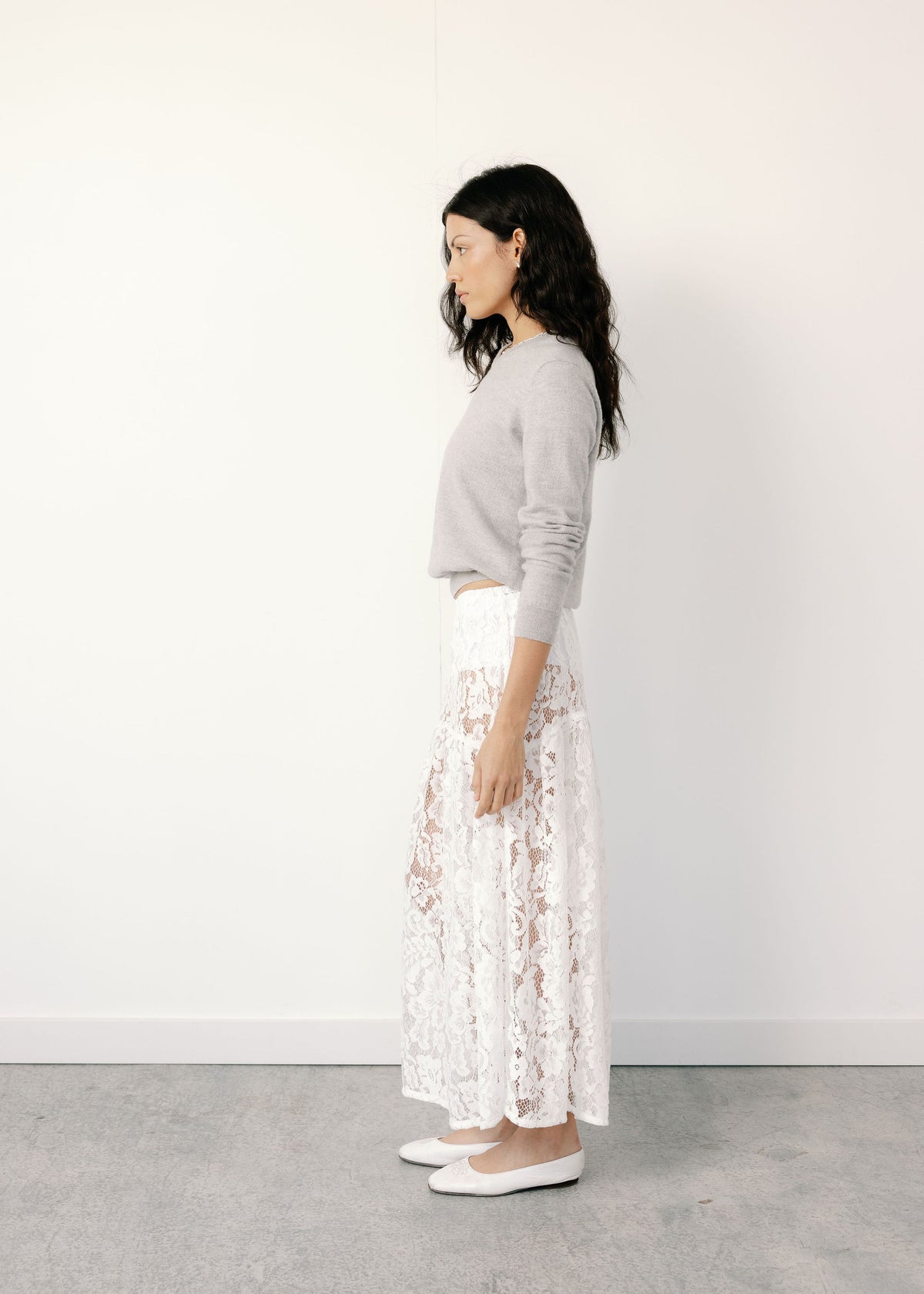 A Bronze Age Field Skirt in Lace, Midi Length Elastic Waist | Made in Canada-Skirts-abronzeage.com