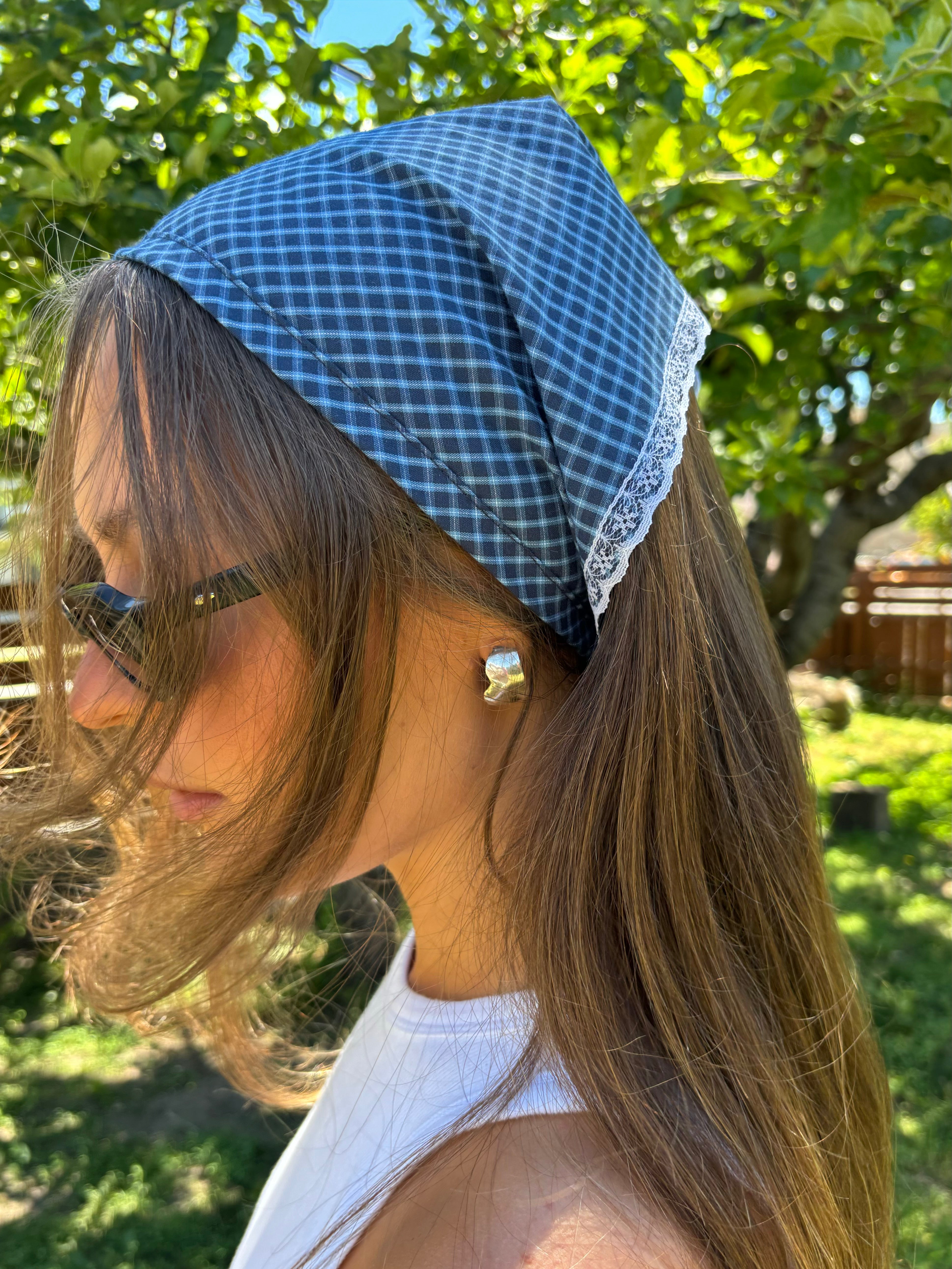 Francine Hairscarf | Triangle Headscarf | Made in Canada-Hair-Lou Gingham-abronzeage.com
