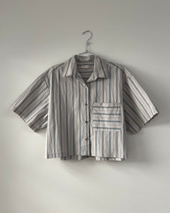 A Bronze Age Leon Shirt, Short-Sleeve Button Down with Pocket-Tops-Putty Stripe-XS-abronzeage.com