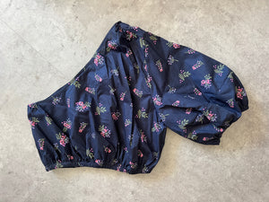 A Bronze Age Colette One Shoulder Top, Crop Lantern Sleeve Blouse, Canada-Tops-Navy Bouquet-XS-abronzeage.com