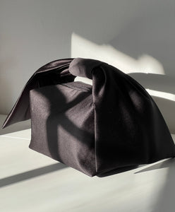 A Bronze Age Bento Clutch, Satin Handbag with bow-Handbags-Black-abronzeage.com