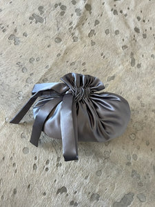 A Bronze Age The Dumpling Bag, Satin Mini Evening or Makeup Bag | Made in Canada-Handbags-Smoke Silver-abronzeage.com