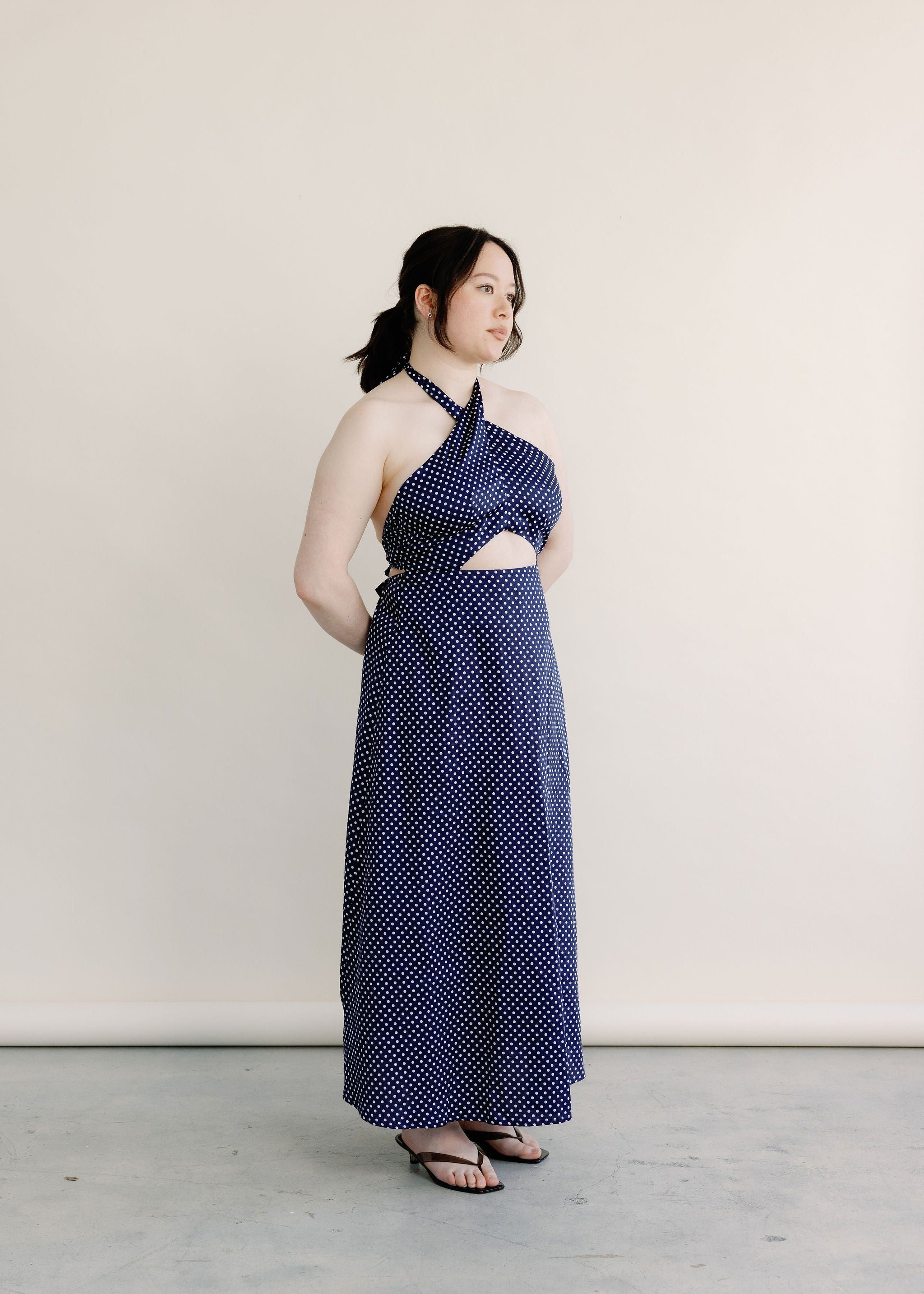 A Bronze Age Naya Dress, Midi Length Halter Tie | Made in Canada-Dresses-abronzeage.com