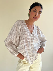 A Bronze Age Oversized V-Neck with Balloon Sleeves, Aayla Blouse, Canada-Tops-abronzeage.com
