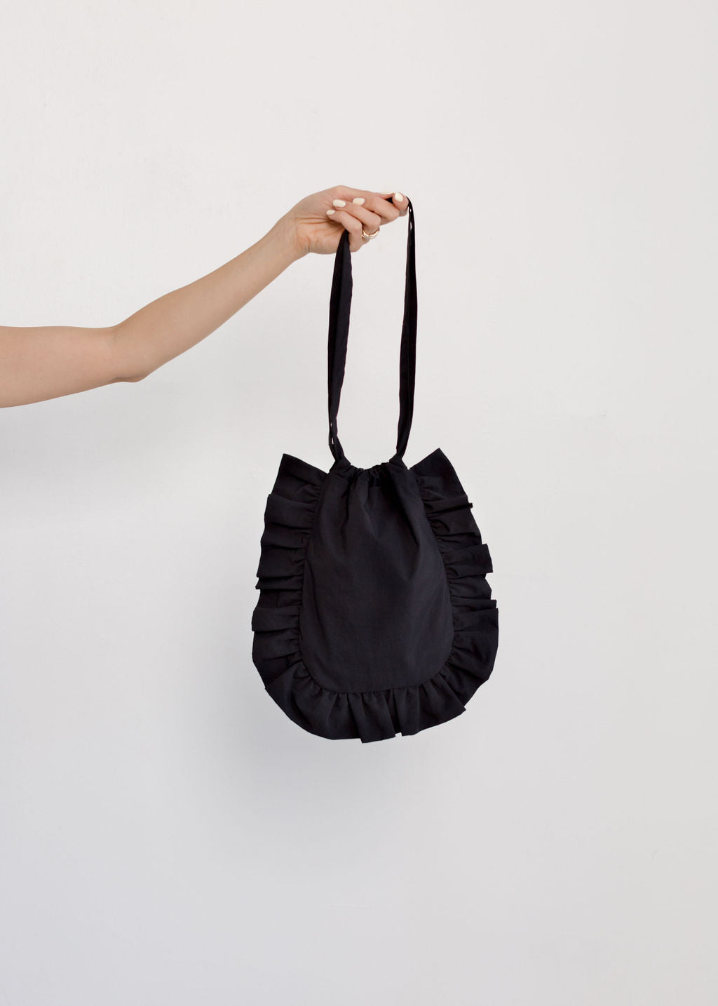 A Bronze Age Josephine Bag, with Ruffle Trim Detail | Made in Canada -Handbags-Black Nylon-OS-abronzeage.com