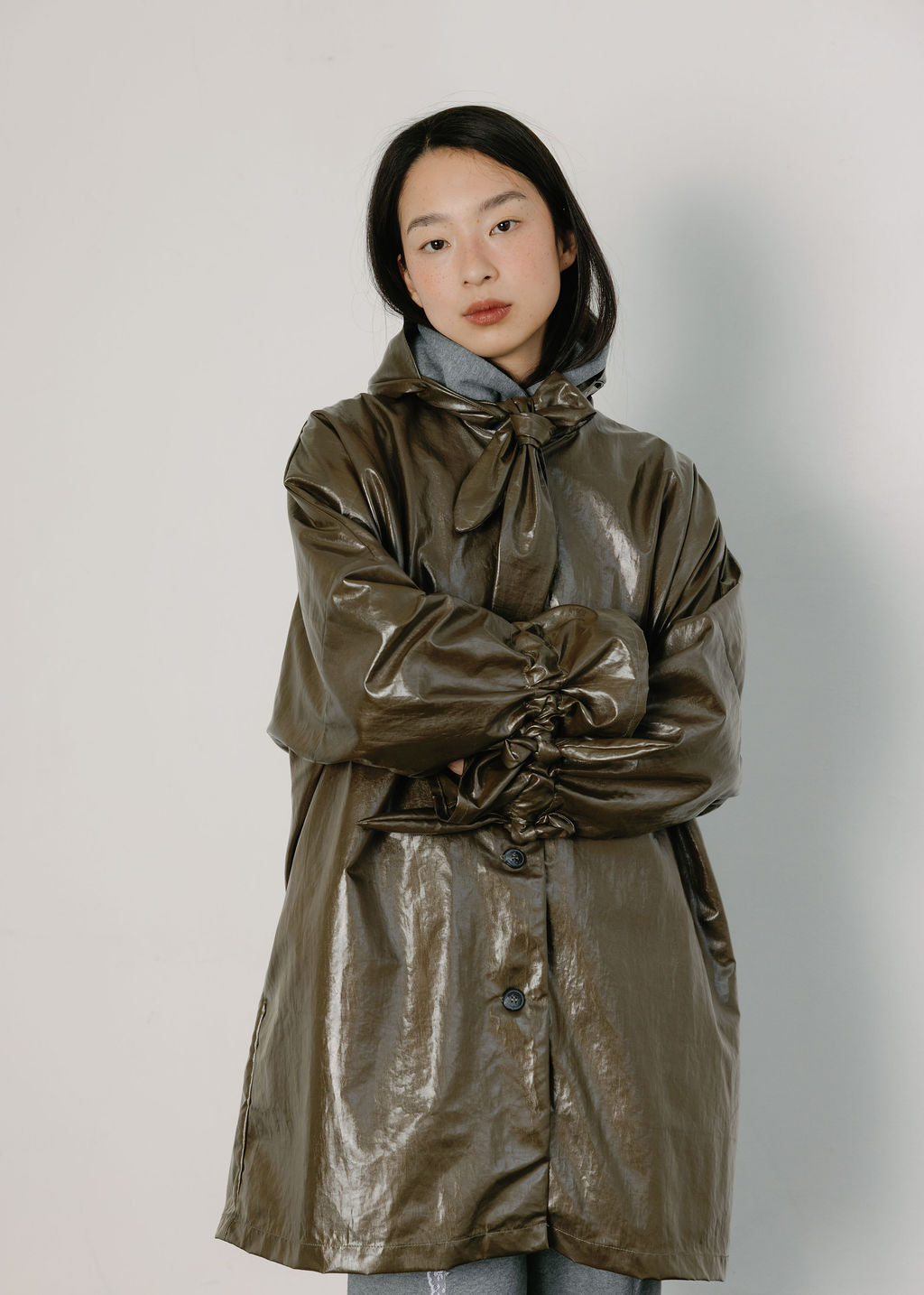 A Bronze Age Judy Rain Jacket, Oversized Hooded Raincoat, Canada-Jackets and Vests-Metallic Moss-1-abronzeage.com