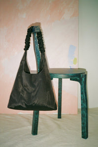 A Bronze Age Y2K Ruffle Tote, Satin Evening Shoulder Bag, Canada-Handbags-Black Moire-abronzeage.com