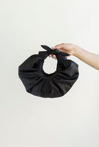 A Bronze Age Kiku Satin Croissant Bag, Evening Bag, Canada-Handbags-Black Velvet-abronzeage.com