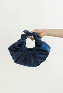 A Bronze Age Kiku Satin Croissant Bag, Evening Bag, Canada-Handbags-Navy-abronzeage.com
