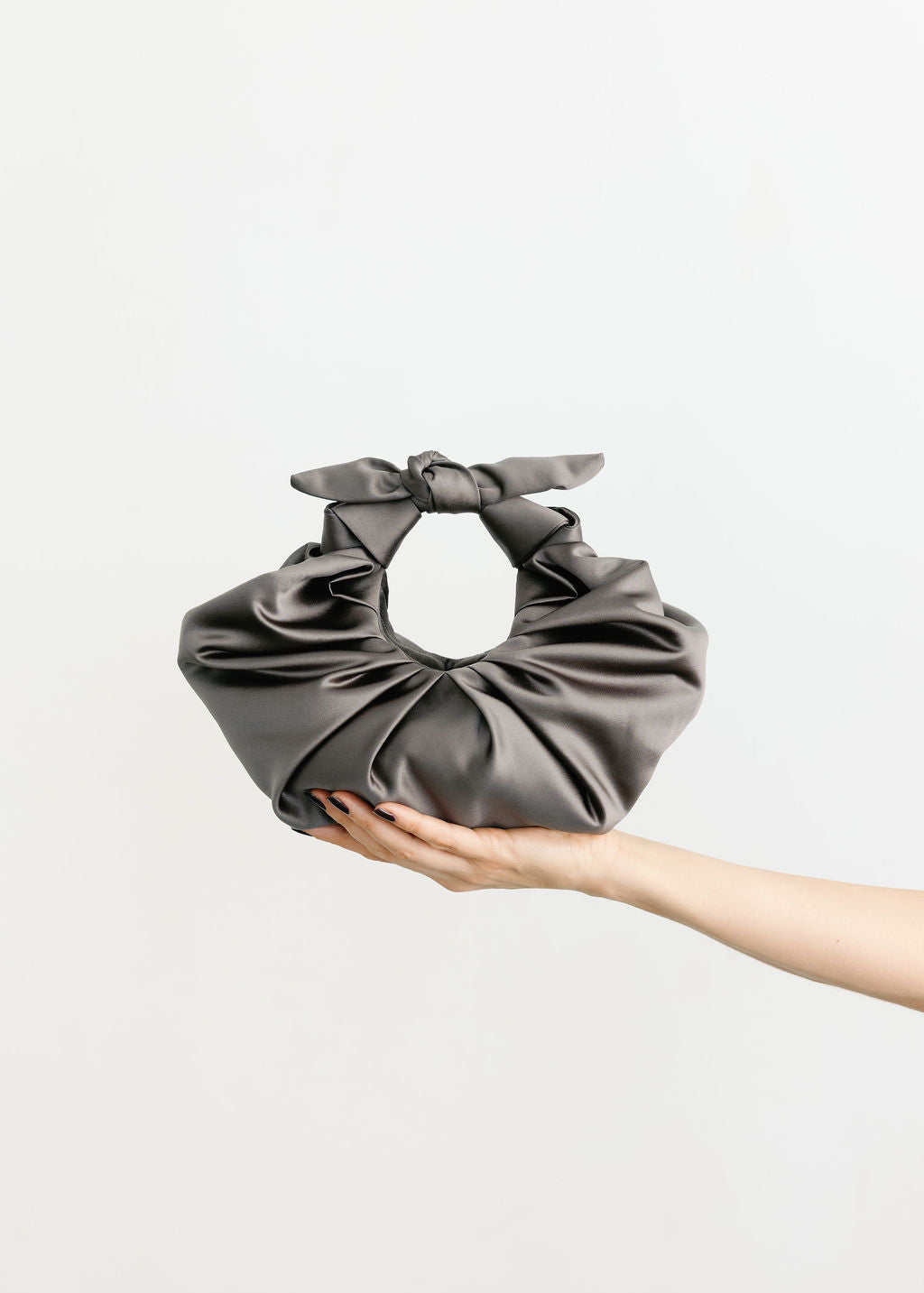 A Bronze Age Kiku Satin Croissant Bag, Evening Bag, Canada-Handbags-Gunmetal-abronzeage.com