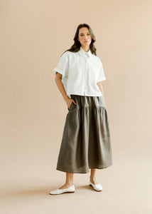 A Bronze Age Field Skirt, Midi Skirt Elastic Waist, Canada-Skirts-Charcoal Linen-XS-abronzeage.com