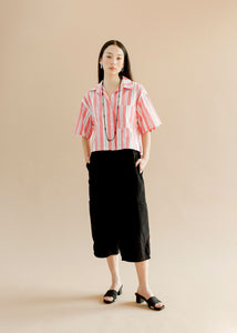 A Bronze Age Leon Shirt, Short-Sleeve Button Down with Pocket-Tops-Watermelon Stripe-XS-abronzeage.com