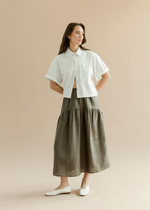 A Bronze Age Field Skirt, Midi Skirt Elastic Waist, Canada-Skirts-Charcoal Linen-XS-abronzeage.com