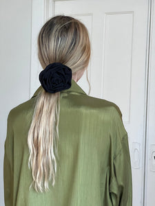 A Bronze Age Libra Rosette Scrunchie, Silk Hair Accessory-Hair-Black-abronzeage.com