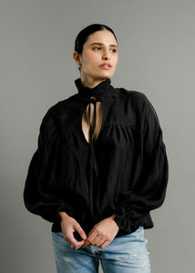 A Bronze Age Louie Top, Ruffled Neck Peasant Blouse, Canada-Tops-abronzeage.com