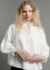 A Bronze Age Louie Top, Ruffled Neck Peasant Blouse | Made in Canada-Tops-abronzeage.com