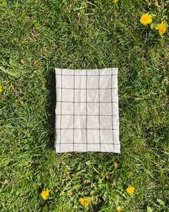 A Bronze Age Madelaine Tea Towel Classic Kitchen Linen Hanging Loop | Handcrafted in Vancouver Canada-Accessory-Beige Linen Grid-abronzeage.com