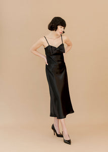 A Bronze Age Margot Satin Dress, Spaghetti Strap w/ Taffeta Bow, Canada-Dresses-abronzeage.com