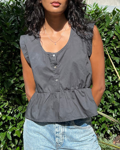 A Bronze Age Marianne Blouse, Relaxed Fit Blouse with Cap Sleeves Button-Down-Tops-Stone Poplin-XS-abronzeage.com