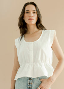 A Bronze Age Marianne Blouse, Relaxed Fit Blouse with Cap Sleeves Button-Down-Tops-White Poplin-XS-abronzeage.com