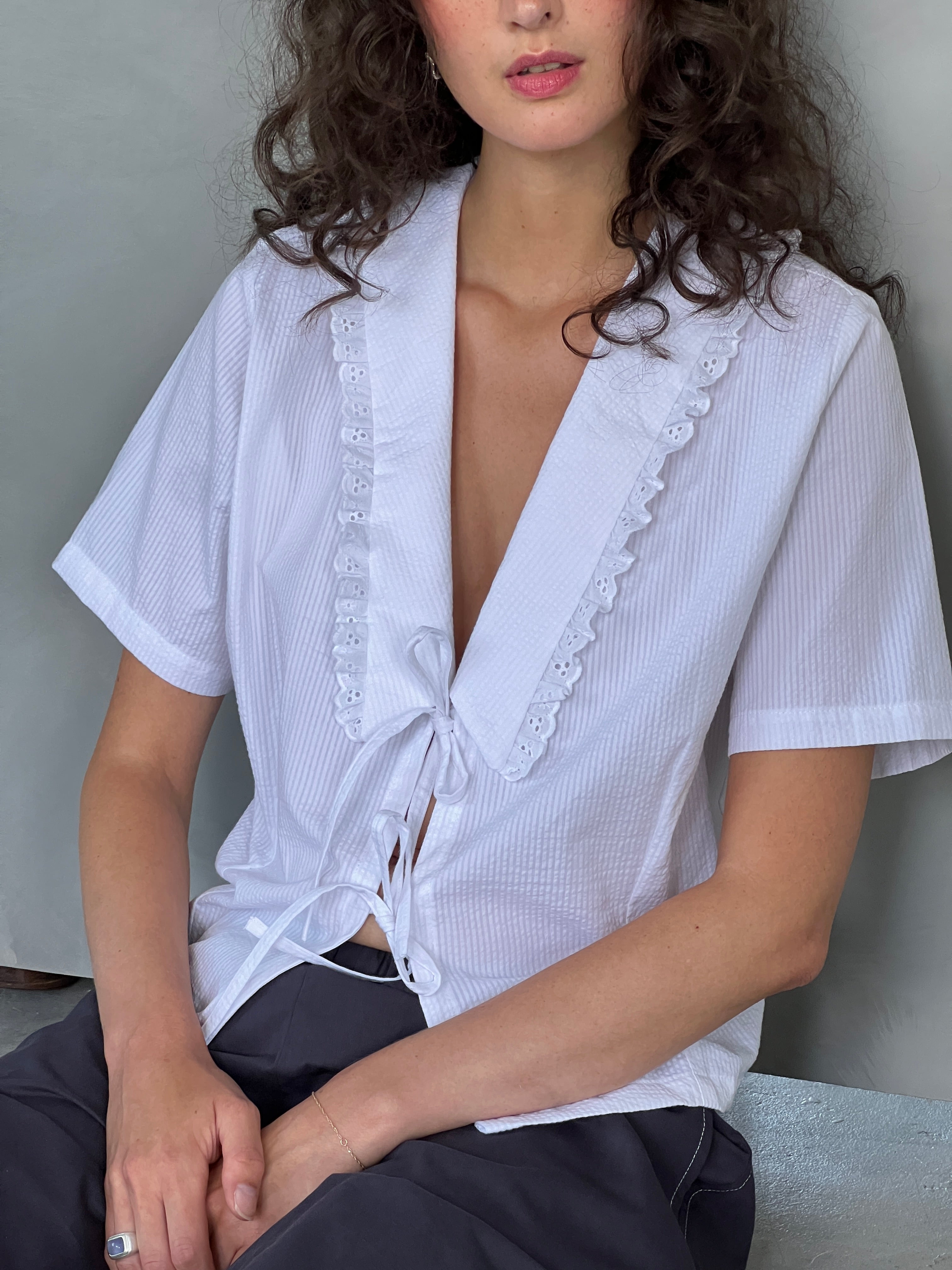 A Bronze Age Marinero Top, Relaxed Fit Blouse, Double Tie Closure | Made in Canada-Tops-abronzeage.com